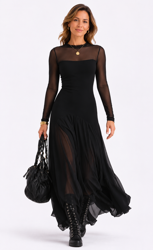 NOÉMIE | Robe longue évasée en tulle noir