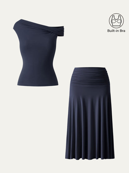 Ensemble femme 2 pièces avec top bralette et jupe midi trapèze