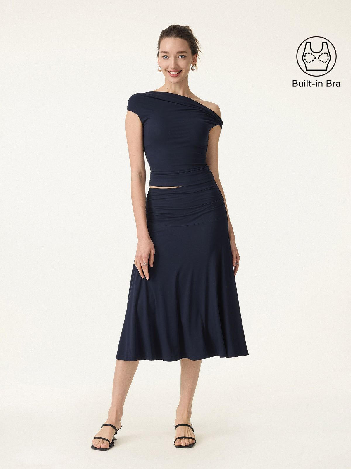 Ensemble femme 2 pièces avec top bralette et jupe midi trapèze