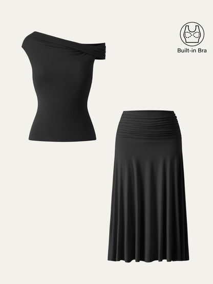 Ensemble femme 2 pièces avec top bralette et jupe midi trapèze