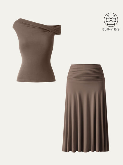 Ensemble femme 2 pièces avec top bralette et jupe midi trapèze