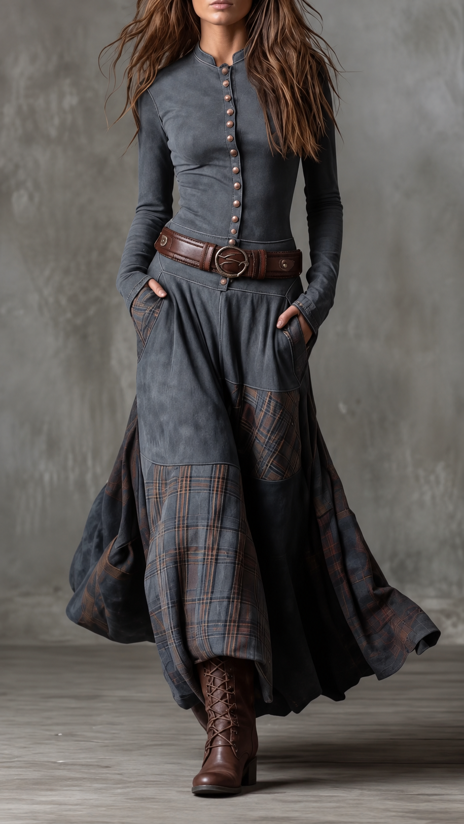 MARTINA | Robe longue bohème à carreaux et patchwork