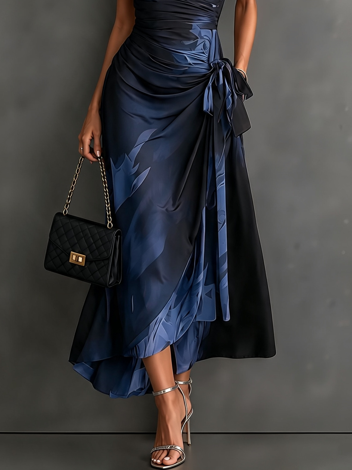 Robe midi portefeuille à imprimé abstrait rouge et noir