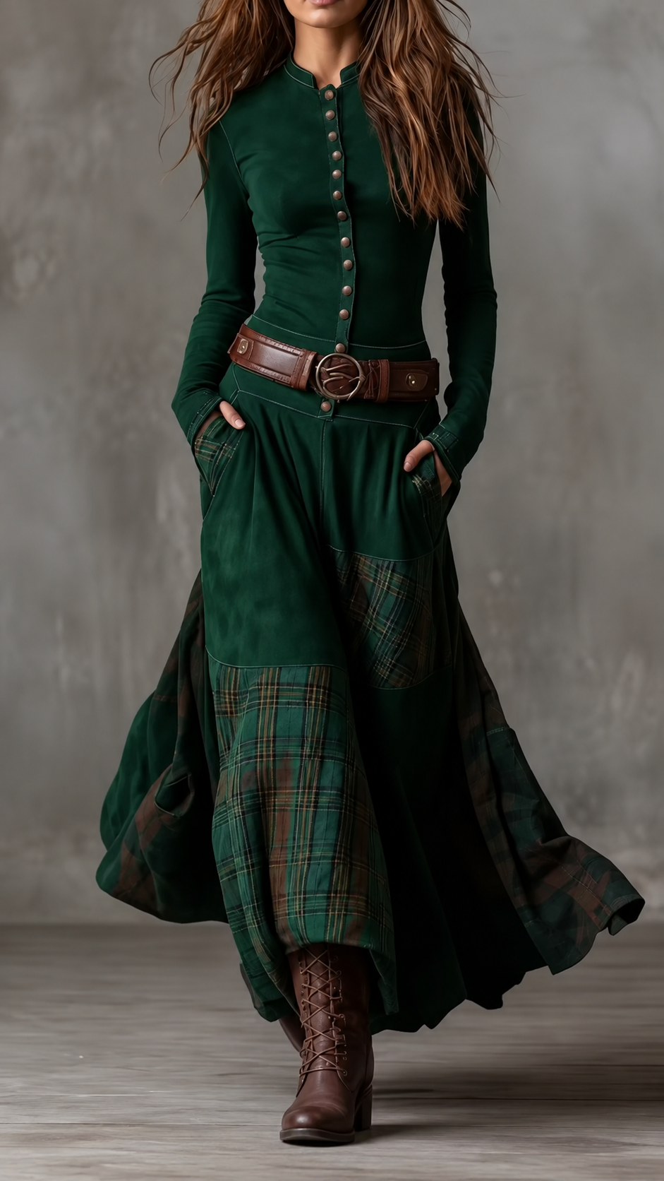 MARTINA | Robe longue bohème à carreaux et patchwork