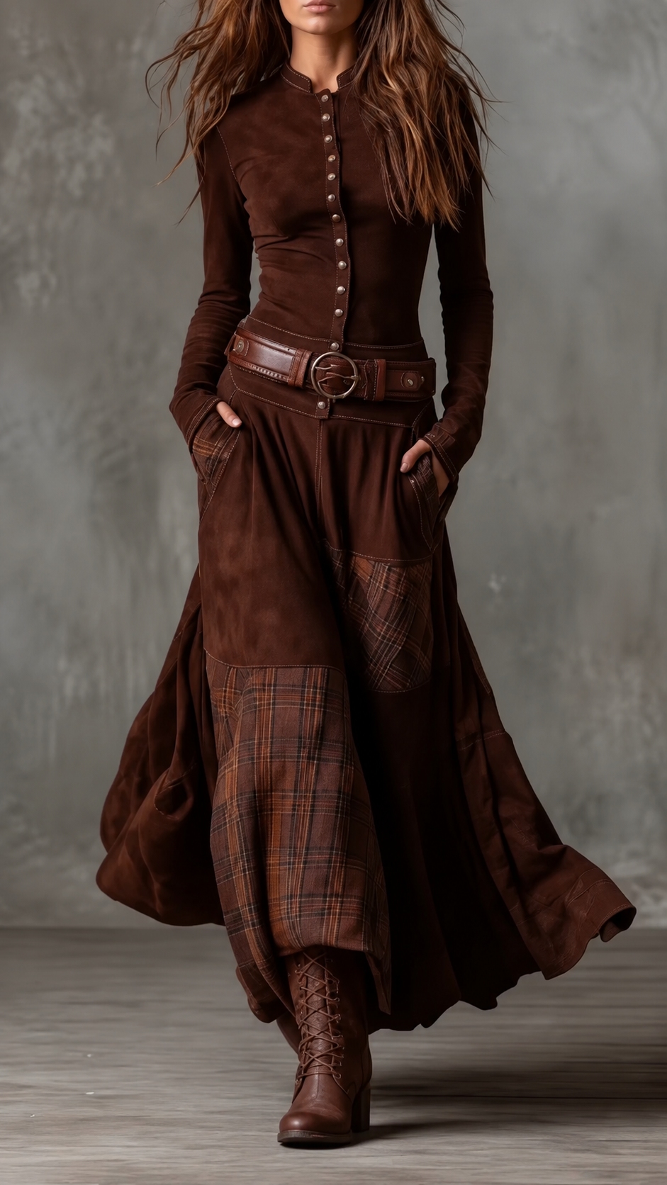 MARTINA | Robe longue bohème à carreaux et patchwork
