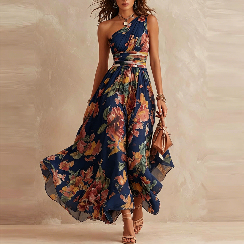 ELWIRA | Robe fleurie asymétrique à une épaule