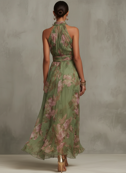 Serena | Robe maxi en mousseline fleurie à emmanchure américaine