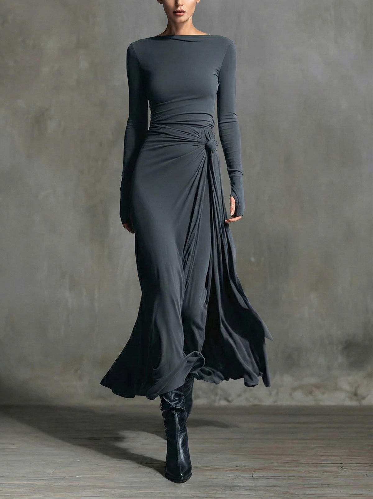 NAOMI | Robe longue portefeuille à nouer sur le côté