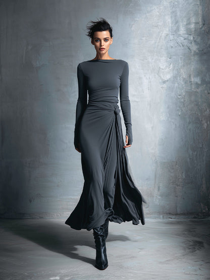 NAOMI | Robe longue portefeuille à nouer sur le côté