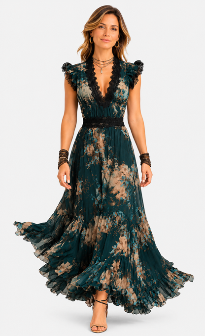 AGATA | Robe longue fleurie à volants