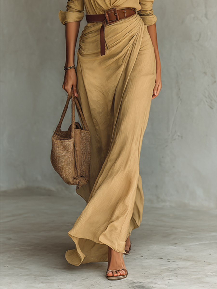 Valentine | Robe Maxi Col Revers, Manches Longues
