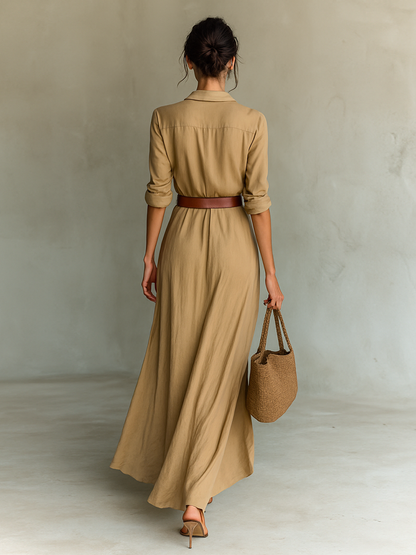 Valentine | Robe Maxi Col Revers, Manches Longues