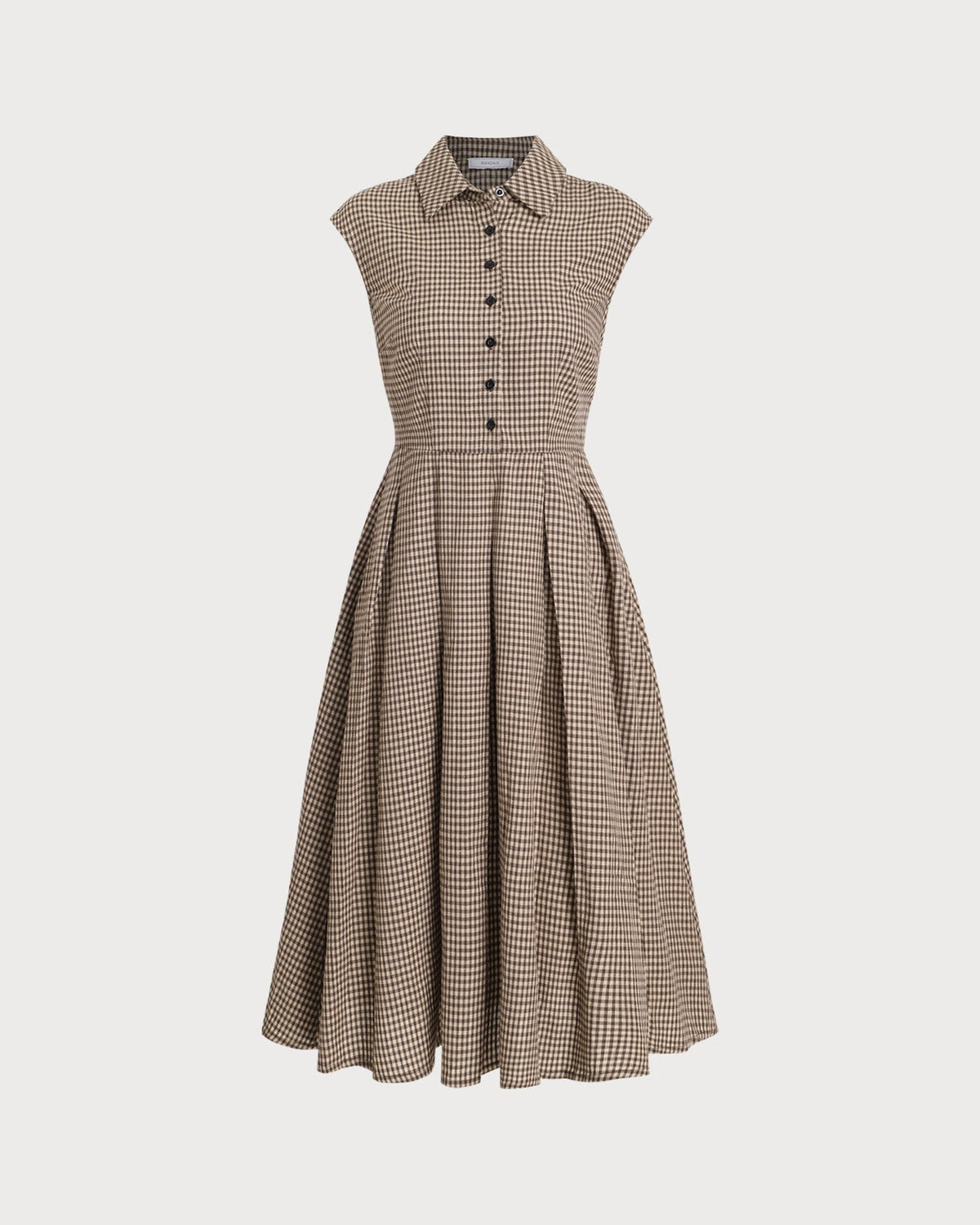 Robe midi plissée à carreaux marron avec boutons